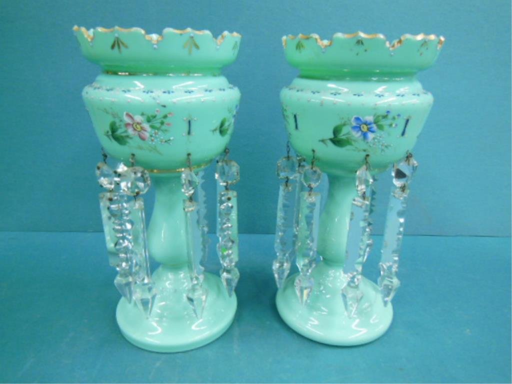 Pr. Victorian Custard Glass Lustres (1 of 6)