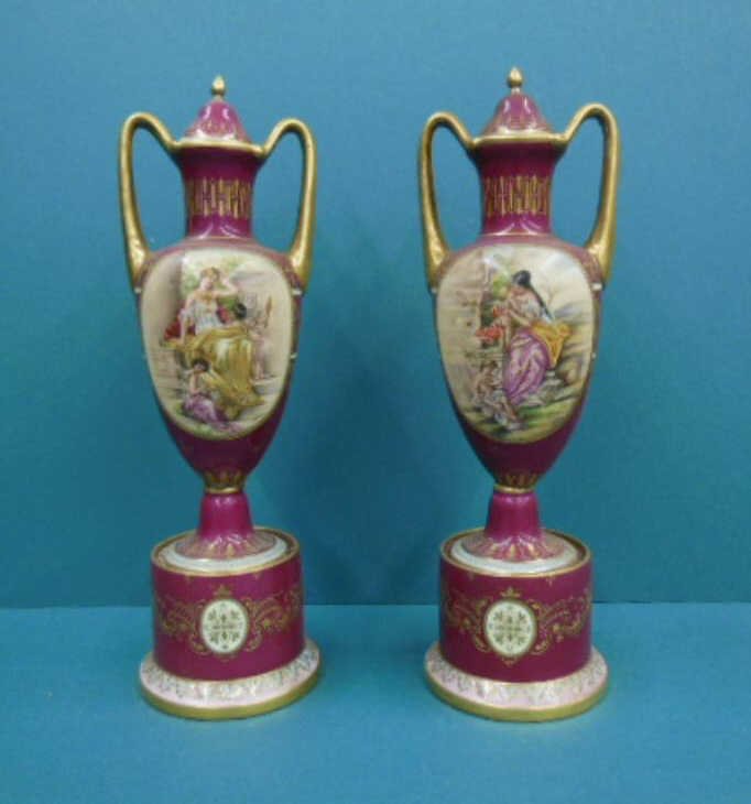 Pair Royal Vienna Covered Urns (1 of 4)