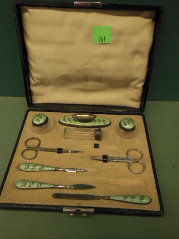 800 Silver & Enamel Vanity Set (1 of 5)