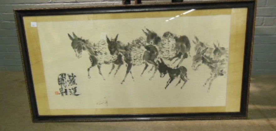 Chinese watercolor, Galloping Horses (1 of 4)
