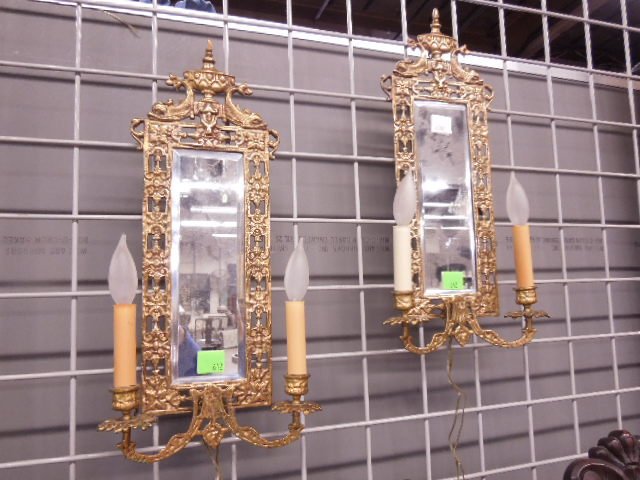 Pair Mirrored Brass Wall Sconces (1 of 4)