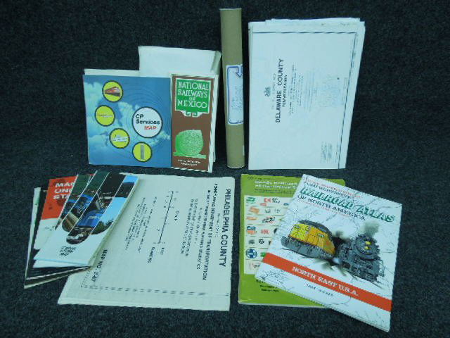 Assorted Railroad Maps & Atlases: Assorted Railroad Maps & Atlases, booklets and folded maps. Various Railroads. mid to late 20th C. plus one Rand McNally Philadelphia map from Atlas. Cond: Minor wear.