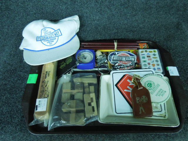 Lot of RR Collectibles: Lot of RR Collectibles, including, patches, Pogs new in packs, puzzle, whistle, coin holder, bottle stopper & other. CONDITION: Minor wear.