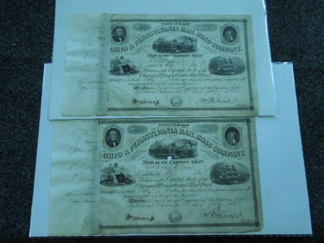 2 Ohio & PA RR Stock Certificates (1 of 3)