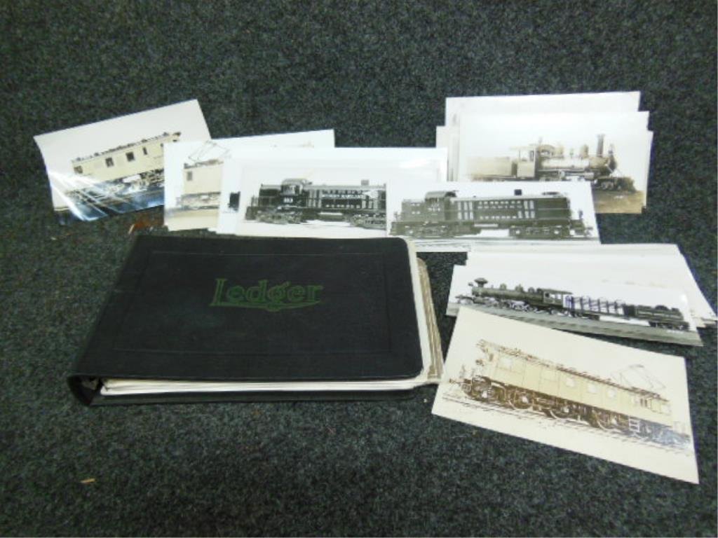 RR Photos & Diagram Book: RR Photos & Diagram Book, engine & tender photos, mostly black & white, plus Southern Pacific diagrams of steam locomotives ledger book. CONDITION: Some wear especially on edges.