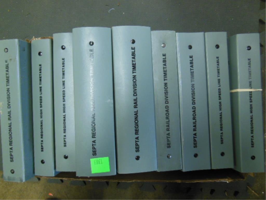 9 Septa Time Tables, High Speed & Regional Rail: 9 Septa Time Tables, High Speed & Regional Rail. employee only, 1980s, all in plastic binders.CONDITION: Minor wear.