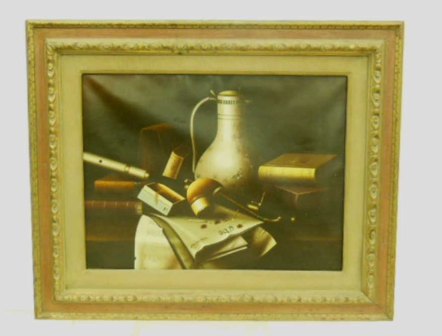 J. Carson, o/c, Still Life with Jug, Pipes, Books (1 of 3)