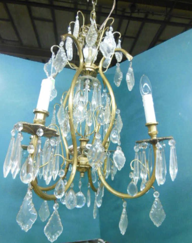 Brass/Crystal 4-Arm Chandelier (1 of 5)