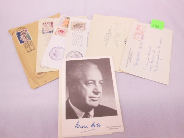 Signed Prince of Monaco & British PM's: Signed Prince of Monaco & British PM's including; (4) Monaco Family photos (signed in cards and P.M. (2) Wilson and (1) Canberra, all 3 with notes, all but Canberra with envelopes Note We Do Not guara