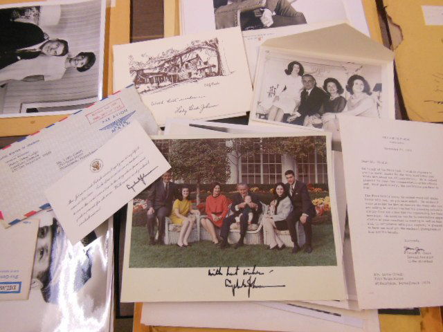 7 signed LBJ & HHH photos letters & cards including; 4 (1 of 3)