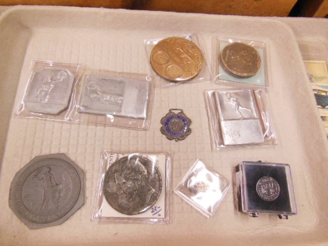 Lot of Vintage Medals and Medallions: Lot of Vintage Medals and Medallions including; Stanley Warren Theatres Medal of Merit, sports medals,Token & Medal Society 25 year pin, Boston Tea Party Bicentennial Merit Of Exhibit Medal, 1863 Jack