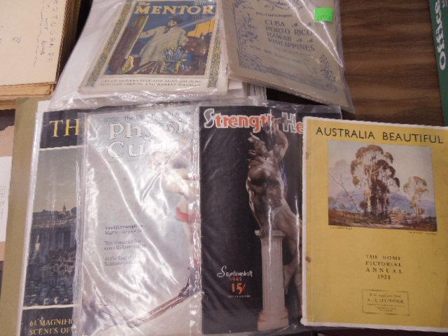 Lot Vintage magazines & other: Lot Vintage magazines & other including; Picturesque Cuba, Porto Rico Hawaii & Philippines, 1927 The Mentor, 1931 Australia Beautiful, 1945 Strength & Health, Physical Culture and The VaticanCondition