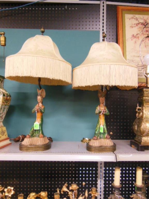 Chinese Tang Style Pottery Figural Lamps (1 of 6)