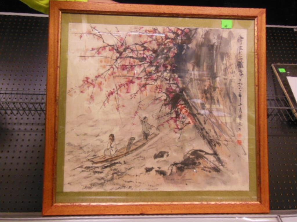 Artist Signed Chinese Watercolor on Paper (1 of 3)