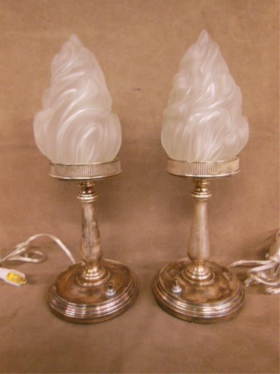 Mid 20th c. Silverplated Candlestick Lamps (1 of 2)