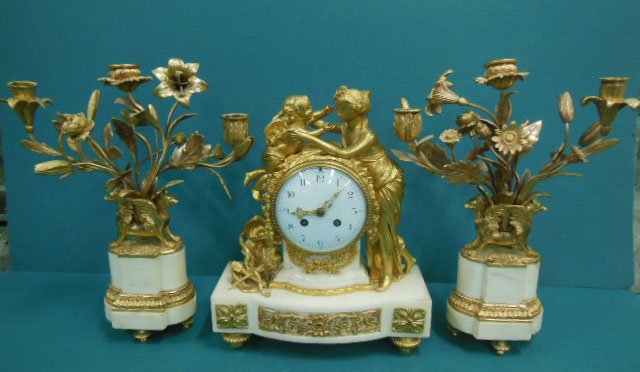 19th c. French Bronze & Marble Clock Set (1 of 8)