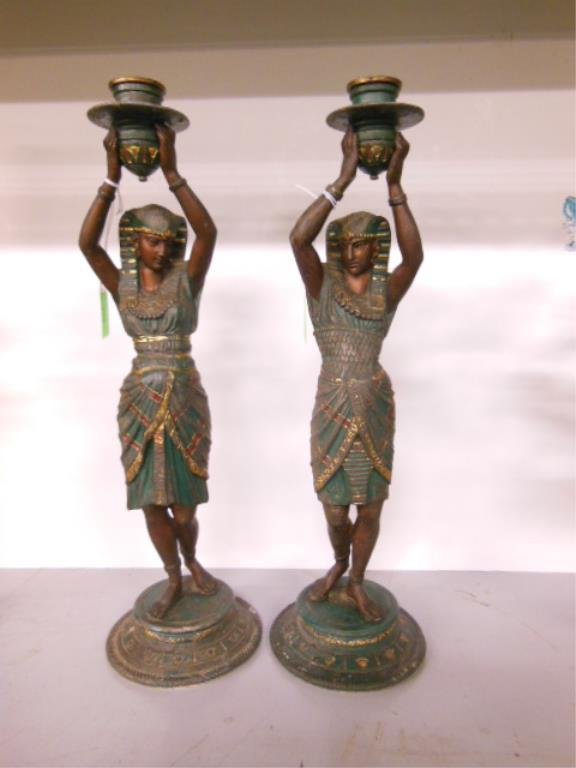 1920s Egyptian Revival Spelter Candlesticks (1 of 3)