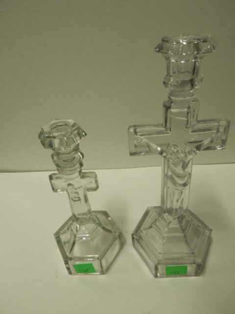Antique Glass Crucifix Candlesticks (1 of 3)