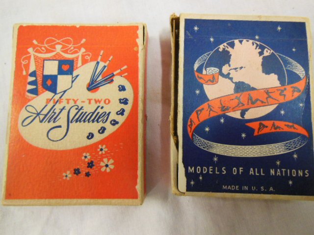 1950’s Nude Pin-Up Girl Playing Cards: 1950’s Novelties Mfg. & Sales Corp. Fifty Two Art Studies & Models of All Nations pin-up girl nude models adult novelty playing cards with their original boxes. CONDITION: Cards are in very good con