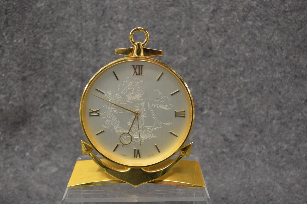 Salem Ship's type alarm clock, brass and ebonized (1 of 8)