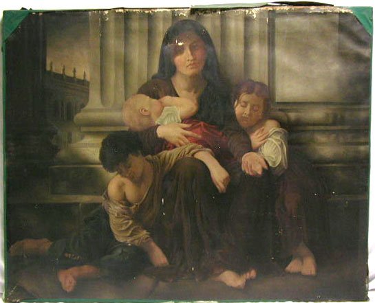 Unsigned oil on canvas, mother and children