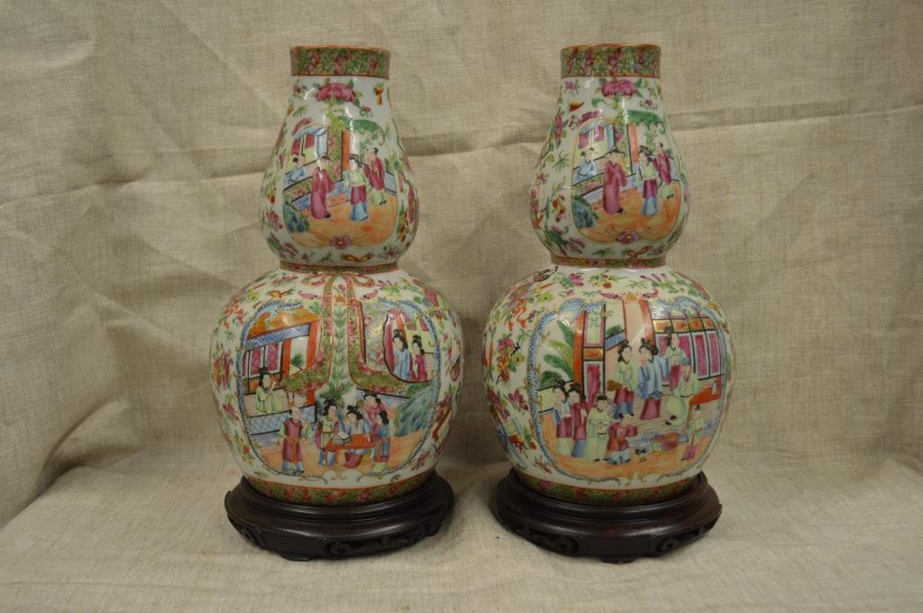 19th C. Rose Medallion Porcelain Gourd Vases (1 of 7)