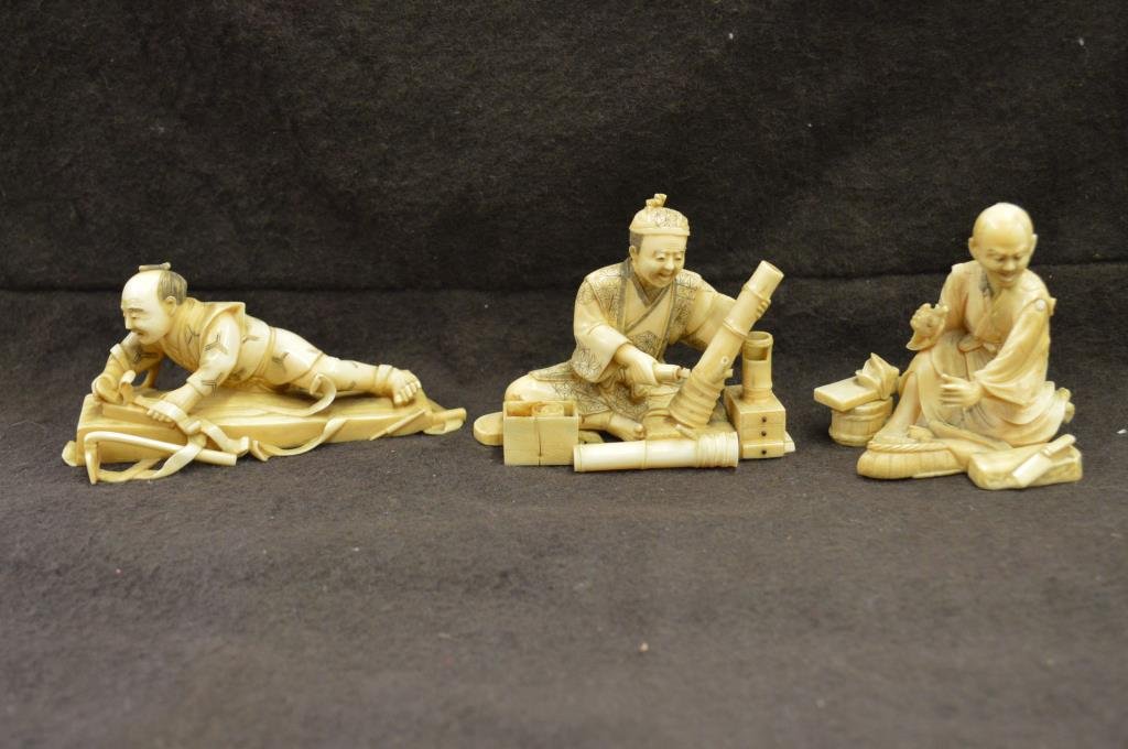Three 19th C. Japanese Ivory Okimono (1 of 9)