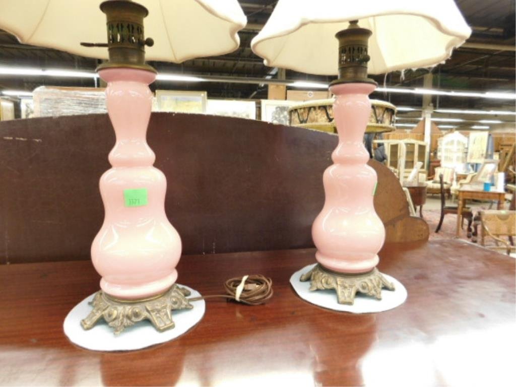 Decorator Style Pink Opaline Glass Lamps (1 of 2)