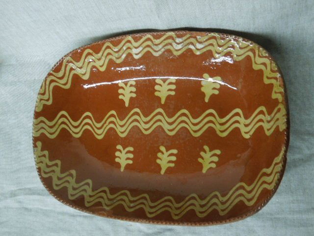 19th c. Slip Decorated Redware Trencher (1 of 6)