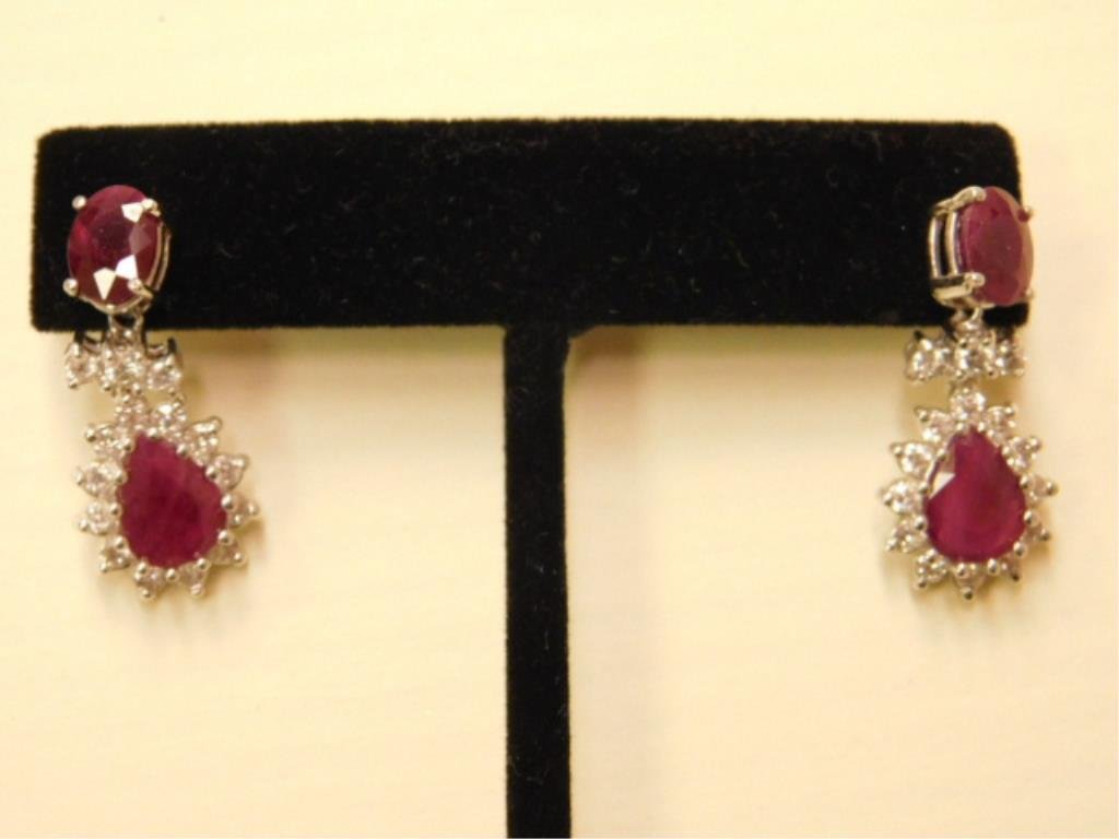 Pr Diamond & Ruby Pendant Earrings (1 of 4)