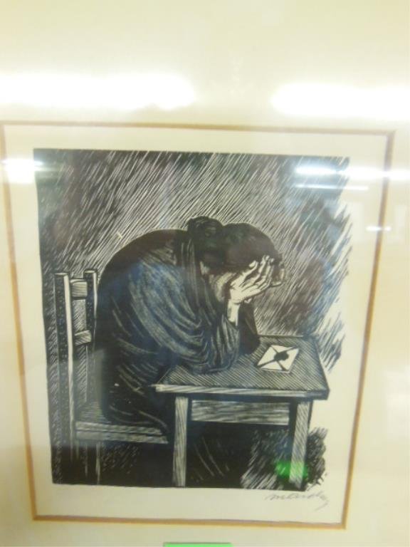 L. Mendez, Woodcut, The Letter (1 of 3)