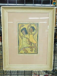 Angel Botello, Linocut, "Ninas Bailando": [Angel] Botello, signed & titled in graphite, linocut [G-10], "Ninas Bailando," 27 1/4" h x 21 1/2" w= frame. [Provenance: Collection of Nan Bers, Rydal, PA; acquired directly from the artist.] CONDIT