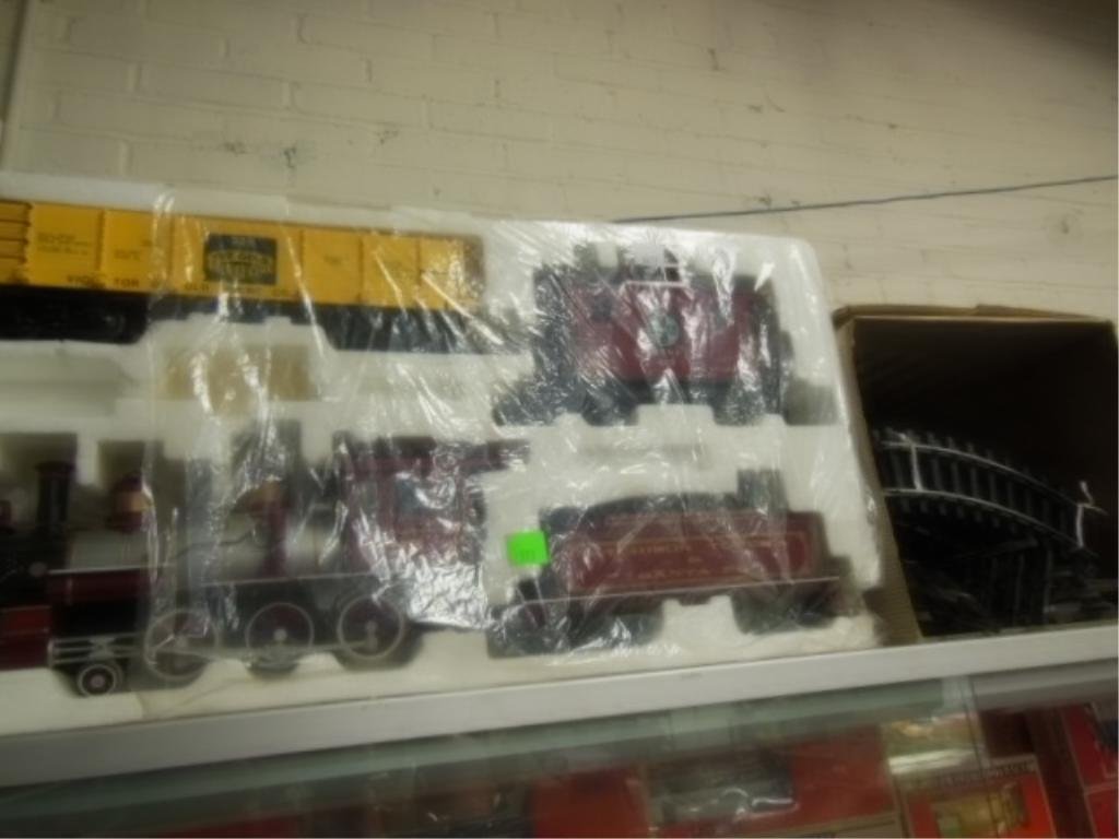 Bachmann Express train set w/ track: Bachmann Express train set with track, engine, tender, box car and caboose, in fitted styrofoam, no box Condition; no issues noted