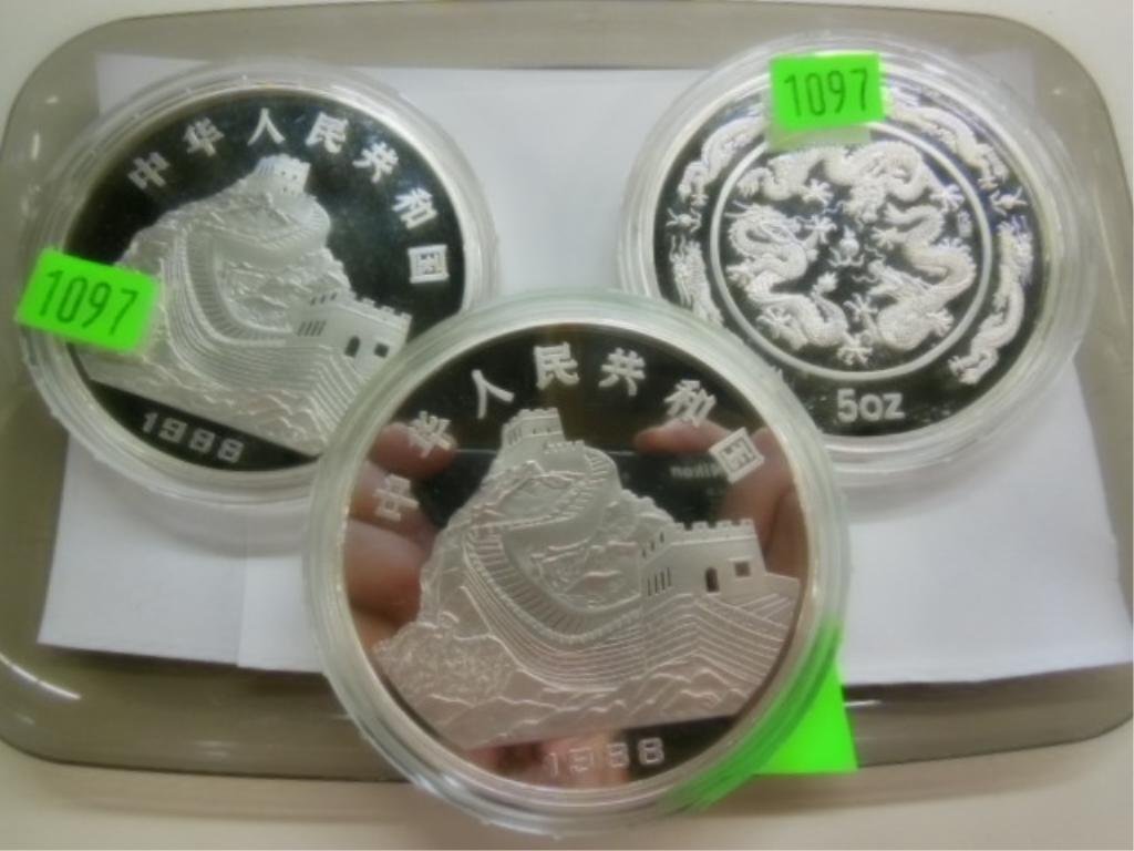 (3) 1988, 5 oz Silver Year of Dragon Coins (1 of 7)