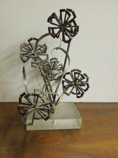 Brutalist style metal & lucite sculpture (1 of 3)