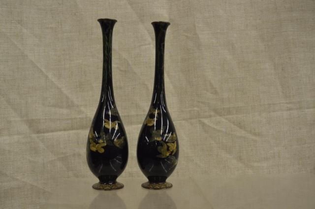 Pr Japanese cobalt blue cloisonne Vases (1 of 4)