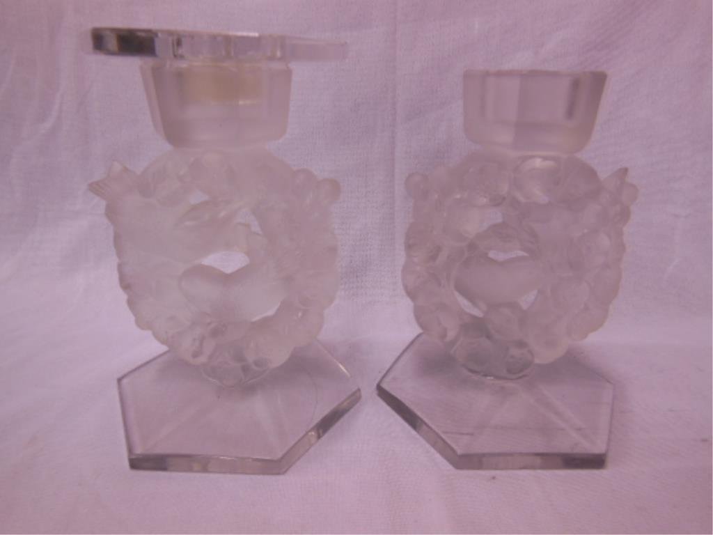 Lalique Glass "Mesanges" Candlesticks (1 of 4)