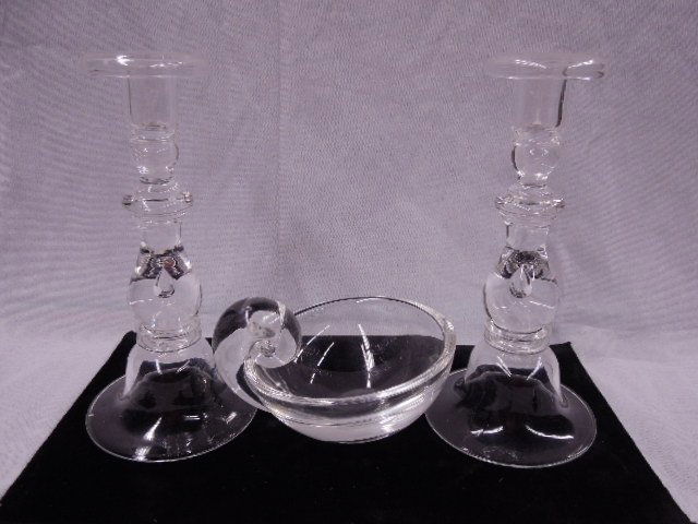 Steuben Crystal Candlesticks & Bowl (1 of 5)