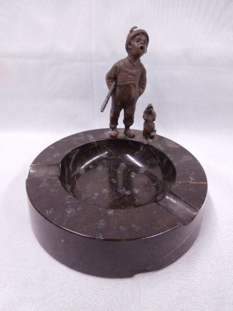 German Figural Bronze Marble Ashtray (1 of 4)
