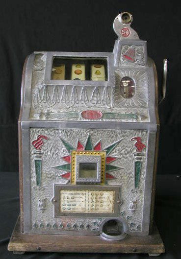 Mills "Jackpot Bell" torch front slot machine: 1928 Mills "Jackpot Bell" Torch Front 5 cent Slot Machine