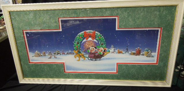 Framed Gouache Mickey & Minnie Sleigh Ride (1 of 3)