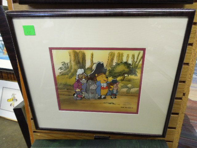 Framed Disney Original Pooh Cel: Framed Walt Disney television original production cel "The Piglet Who Would Be King", from the New Adventures of Winnie Pooh, show 14 B, scene 19, double matted and framed, 16 1/4" x 18 3/4". CONDITIO