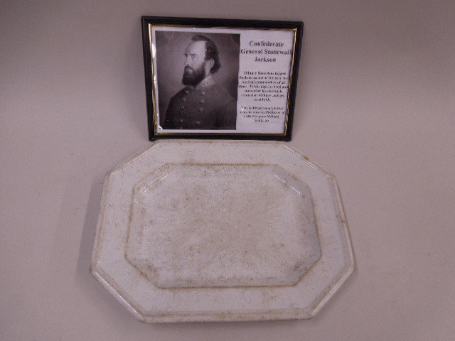 General Stonewall Jackson's Meat Platter: General Stonewall Jackson;s Virginia Military Institute meat platter. Used by General Thomas J. "Stonewall" Jackson. CONDITION: Well used, crazing, chip on bottom.