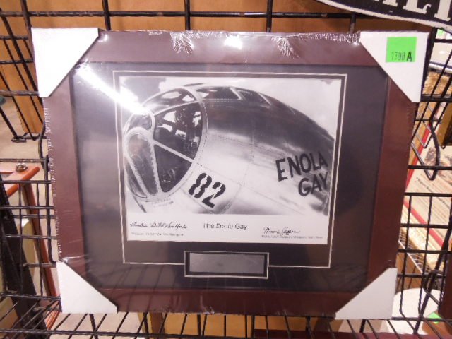 Franklin Mint \"Enola Gay\" Signed Photo: Franklin Mint \"Enola Gay\" signed photo with fragment taken from plane. Signed by Theodore \"Dutch\" Van Kirk & Morris \"Dick\" Jeppson. CONDITION: New- No certificate.