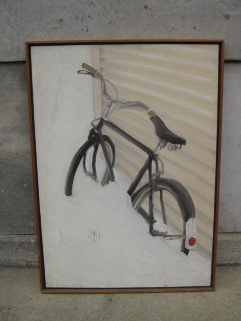 Painting of a Raleigh in snow bank (1 of 2)