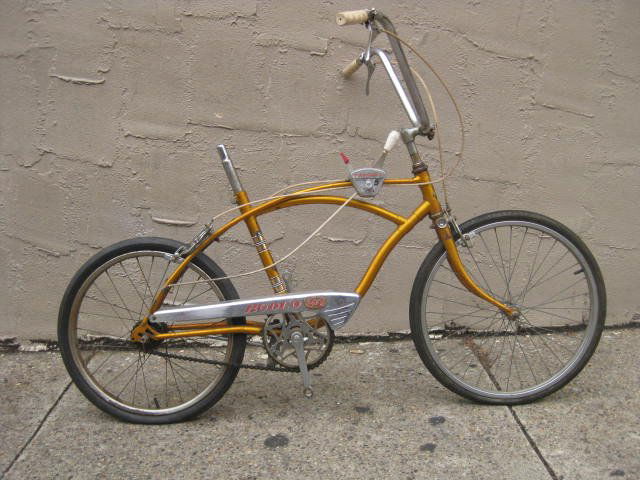Mid to late 1960’s Raleigh Rodeo muscle bike: Mid to late 1960’s Raleigh rodeo 3+2 muscle bike, in incomplete condition. Bike has original paint and decals, 20” steel wheels / rims, Sturmey Archer 5 speed rear hub, original tires, Raleigh sta