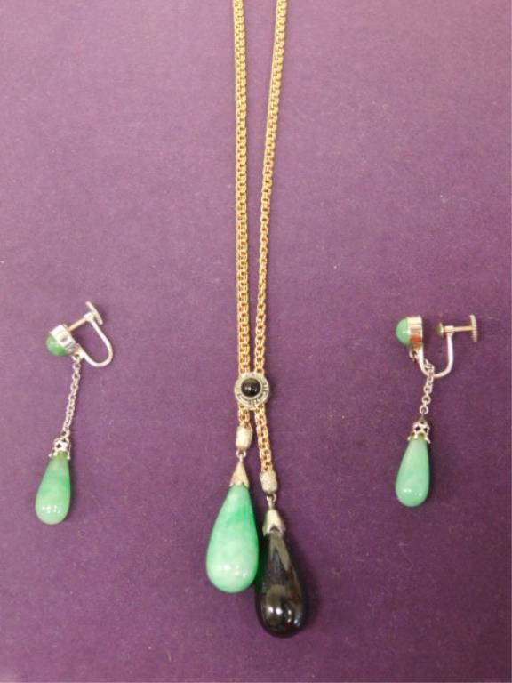 14k Jade & onyx Necklace, Jade Earrings (1 of 5)