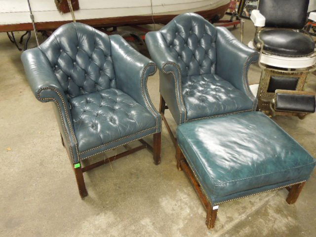 Pr Chippendale Style Arm Chairs & Ottoman (1 of 4)