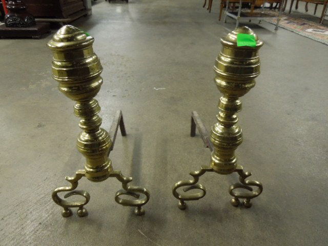 Pr, Federal-Style Brass Andirons (1 of 2)