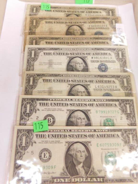 (5) $1 silver certificates and (2) #1 notes (1 of 1)
